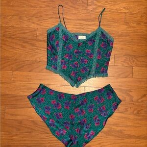 Victoria's Secret Green and Purple Floral Chemise Set